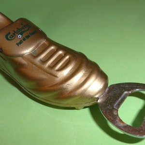 Vtg CARLSBERG BEER BOTTLE Opener 1970&#39;s, Old Collectible Football Soccer Shoe Bottle Opener, Wine Beer Spirits Bar Pub Soccer Bottle Opener