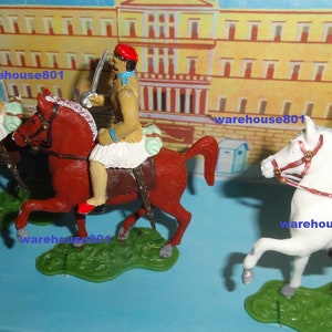 GREECE 4 ATHENA AOHNA Horseback Riders Greek Cavalry Eyzonas Figures in Original Box 1990&#39;s, 4 Greek Athena Tsoliades in Original Box