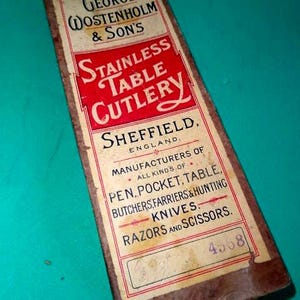 Antieke bestekdoos George Wostenholm & Son&#39;s Engeland 1930&#39;s, roestvrijstalen tafelbestek, scheermessen, messendoos, oude Engelse bestekdoos, jaren &#39;30