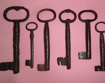 ANTIQUE METAL KEYS 6 pcs Vintage 1930's, 6 Big Skeleton Master Keys, Old Keys Gift, Bunch of Big Old Keys '30s