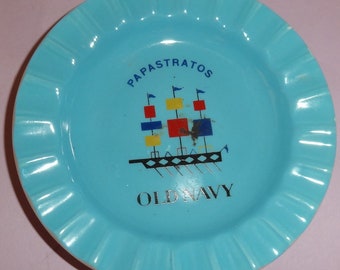 Cenicero de cerámica PAPASTRAT0S OLD NAVY para cigarros, década de 1960, Grecia. Cenicero de porcelana antiguo para cigarros griegos. Cenicero publicitario para tienda de tabaco.