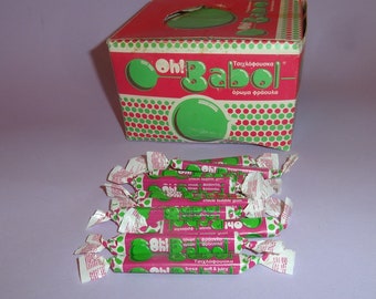 GREECE CHEWING GUMS Oh! Babol Strawberry Pack w/ 100 Pcs 1980's, Chewing Gums Mint in Box, Old Collectible Chewing Gums Candies Boxed