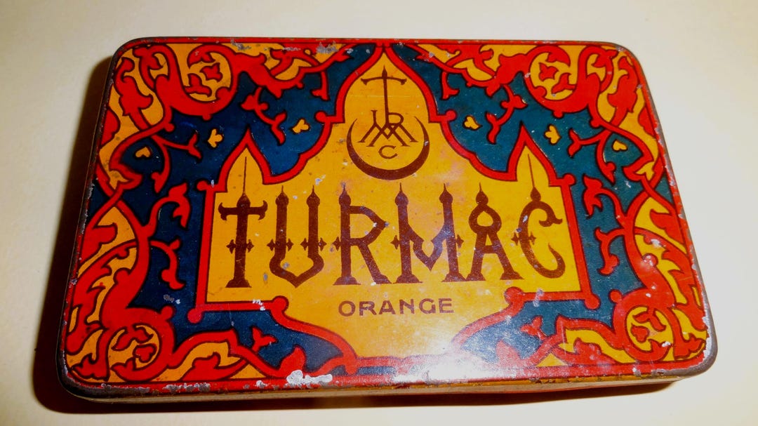 Turmac TURMAC TURKISH TOBACCO Case Box Turkey 1930's, Turmac Orange Tin Litho ...