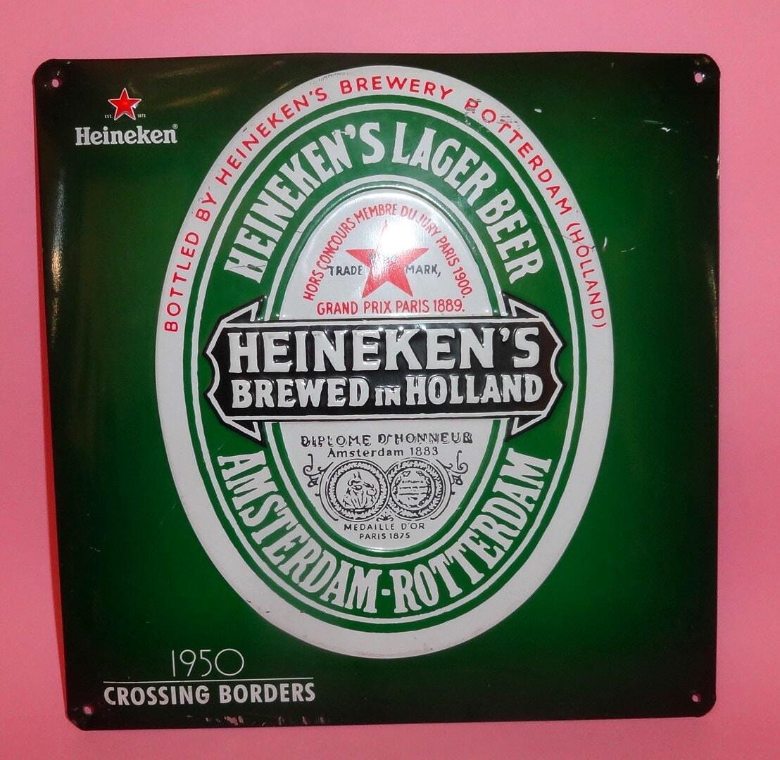 HEINEKEN'S LAGER BEER Tin Metal Advertising Sign, Heineken's Beer