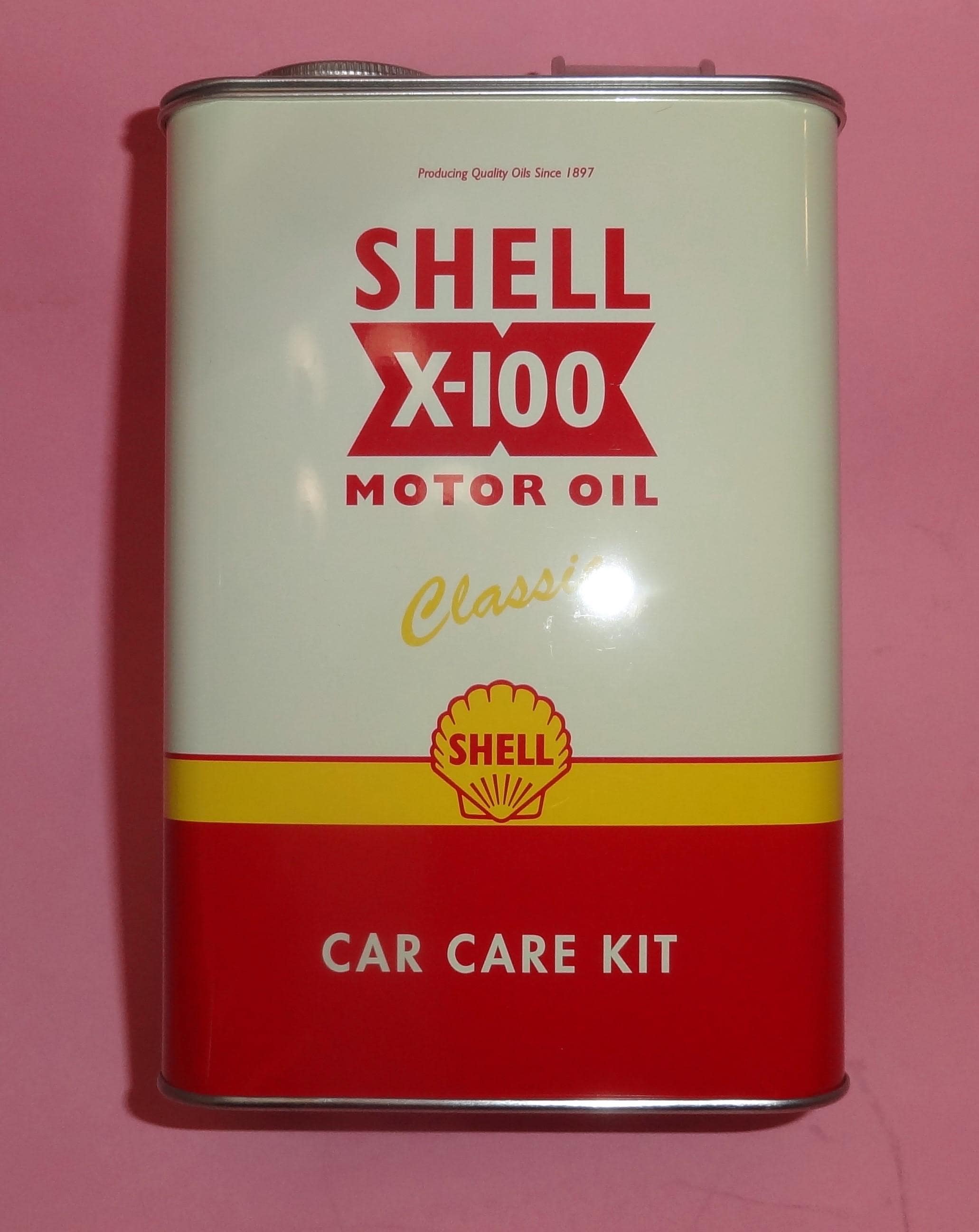 SHELL X-100 ANNIVERSARY Car Care Kit Tin Oil Can, Shell