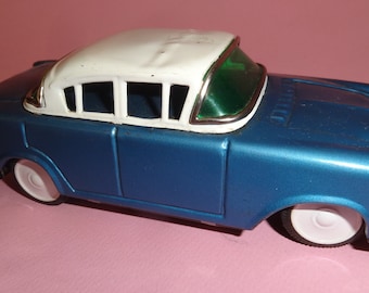 Vtg ALPS TIN CAR Battery Op Toy Japan 1970's, Japanese Tin Blue & White Toy Car, Old Tin Toy Cars 60's, Toy Store Shop Kids Toy Gift Car 6"