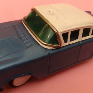 Vtg ALPS TIN CAR Battery Op Toy Japan 1970&#39;s, Japanese Tin Blue & White Toy Car, Old Tin Toy Cars 60&#39;s, Toy Store Shop Kids Toy Gift Car 6&quot;