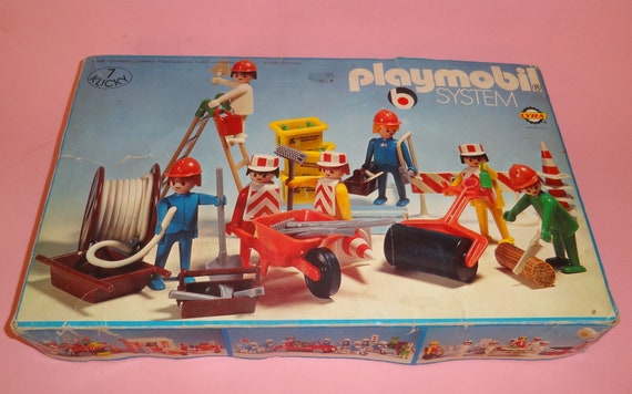 Vtg PLAYMOBIL SYSTEM 3400 LYRA 7 Clicky Construction Works Figures &  Equipment in Original Box 1976, Rare Old Playmobil Lyra Grèce Années 1970 -   France