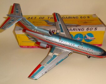 Vtg JET of THE SOARING 1960's Tin Litho Airplane Boxed by Marx