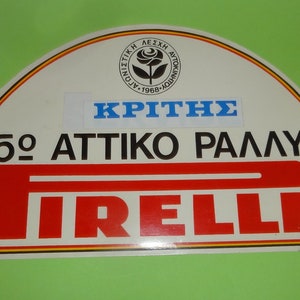 Placa de papelão oficial do Rally Attiko da Grécia, 1983, Attiki, Atenas, da Pirelli, Placa de papelão oficial do Rally Attiko da Grécia, Placa antiga do Rally Attiko da Grécia, década de 1980