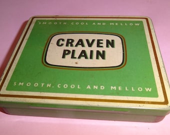 Antieke CRAVEN PLAIN CARRERAS Limited Engeland Londen Tin Metal Cigar Case 1940's, Old Tin Metal Litho Tabak Sigaret Store Shop Box '40s