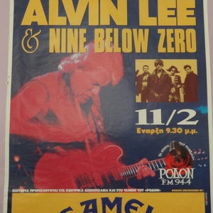 Vtg ALVIN LEE & Nine Among Zero POSTER 1995, Britische Blues Rock Gruppe Live Rodon Athen Griechenland, Pub Club Cafe Original Musikposter 23 "x 33"