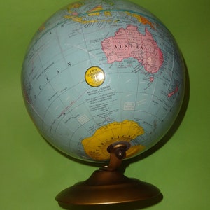 Alte WELTKUGEL ERDE Karte von Geo F. Cram Co Indianapolis U S A, Alte Desktop Drehbare Erde Globus, Sammler Weltkugel Karte auf Metallbasis