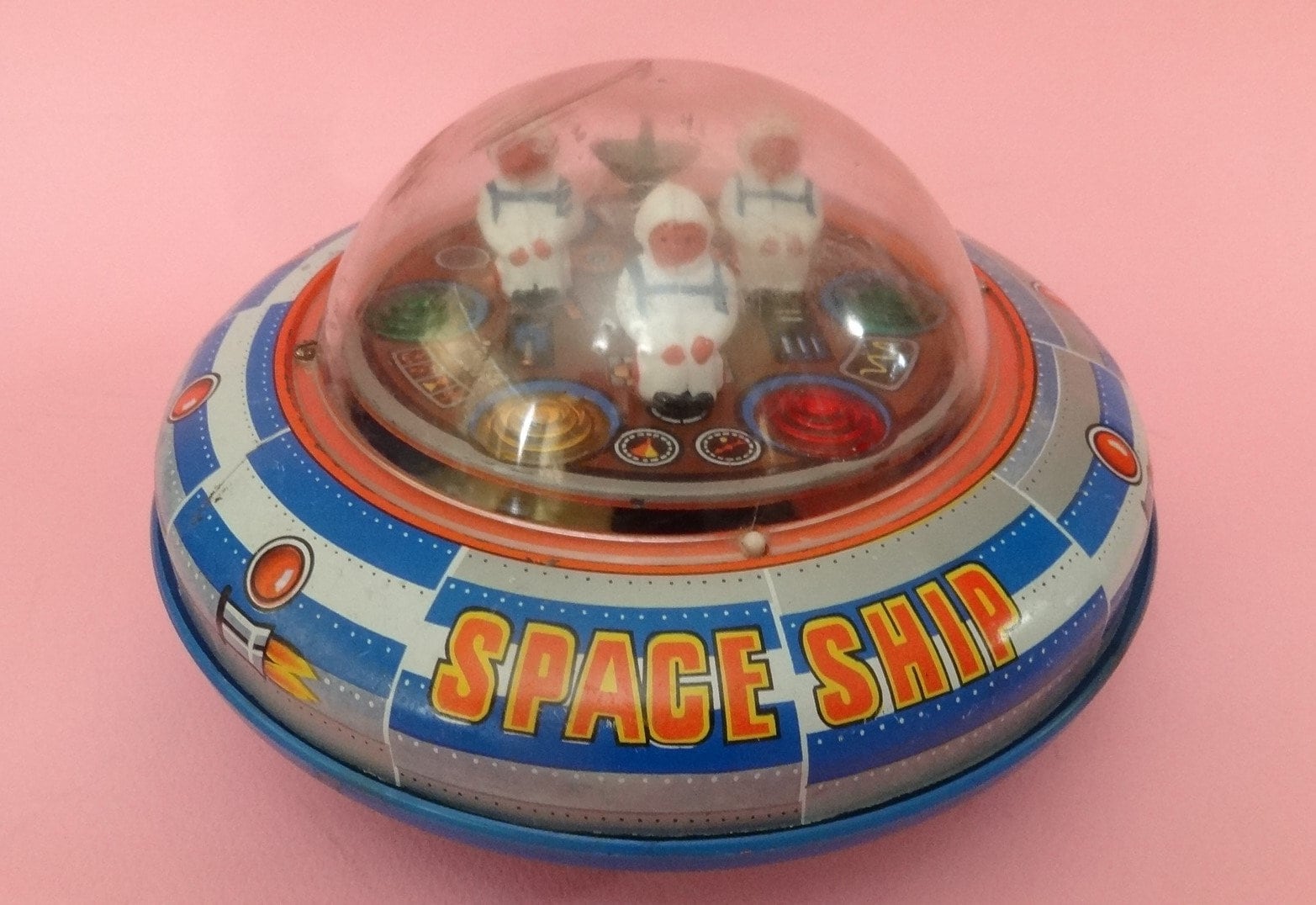 Vtg TIN SPACE SHIP X-52 Greek Tin Litho Space Battery Toy Ananias Ananiades 1970's, Greece Space Lunar Capsule Toy, Space Craft w Astronauts