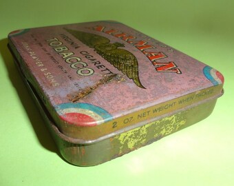 AIRMAN VIRGINIA CIGARETTES Tobacco Tin Cigar Box Case 1900's, Old Greek Metal Litho Smoke Store Box 1900's
