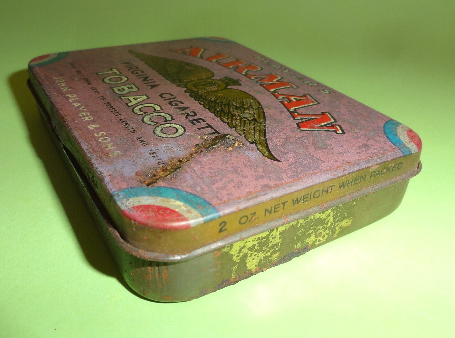 AIRMAN VIRGINIA CIGARETTES Tobacco Tin Cigar Box Case 1900's, Old Greek  Metal Litho Smoke Store Box 1900's
