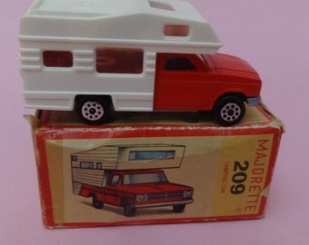 Vtg MAZORETTE CAMPING CAR Toy N.278 Red Metal in Original Box France 1970's,  Old Toy Store Shop Kids Mazorette Metal Camping Car Boxed 70's