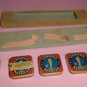 Vtg VERONA NADELN GRAMMOPHONE Phonograph Nadeln Lot 5 Versiegelte Blechdosen in Pack Deutschland 1950er Jahre, Alte Original Deutsche GrammophonNadeln 1950er Jahre