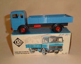 MERCEDES Cko KELLERMANN LASTWAGEN N.431 Camión de plataforma, coche de juguete en caja, Alemania Occidental, coche de juguete Mercedes azul fundido a presión, regalo para niños, años 70