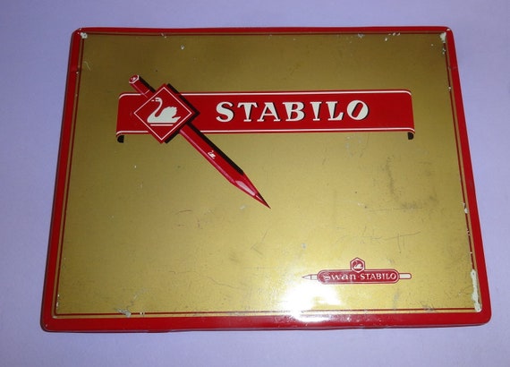 Vintage SWAN STABILO Tin Litho Case W/33 Colored Pencils Germany