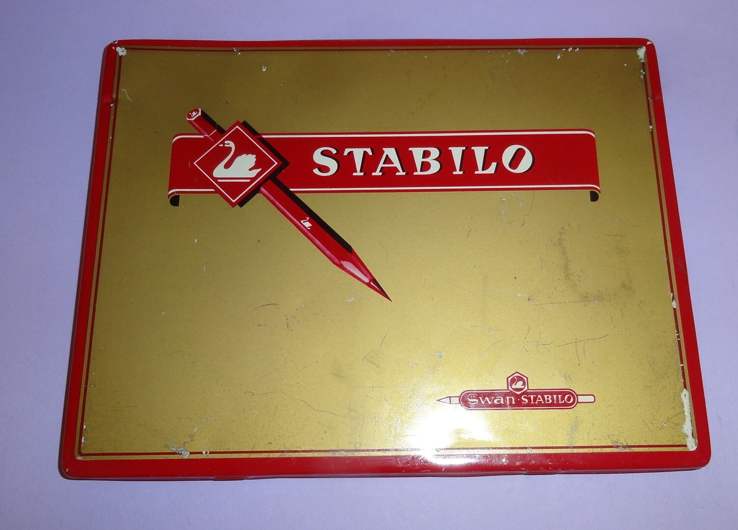SWAN STABILO Tin Litho Case With 33 Colored Pencils Germany 1960's