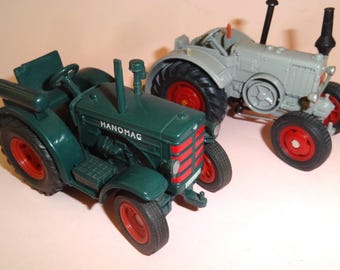 SIKU TRACTORS 2 Diecast Vehicles Germany 1970's, Old Lanz Bulldog & Hanomag Farming Agriculture Toy Cars!