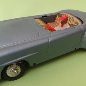 Vtg MERCEDES TIN Cabriolet CAR w Driver, Greek Solpa Battery Convertible Mercedes Toy Car, Blue Mercedes Toy Store 1970s, Greece Tin Vehicle