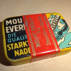 Vtg MOUNT EVEREST Starkton-Nadel Steel Gramophone Needles SEALED in Original Box Germany 1960&#39;s, Original German Steel Needles Tin Box Full