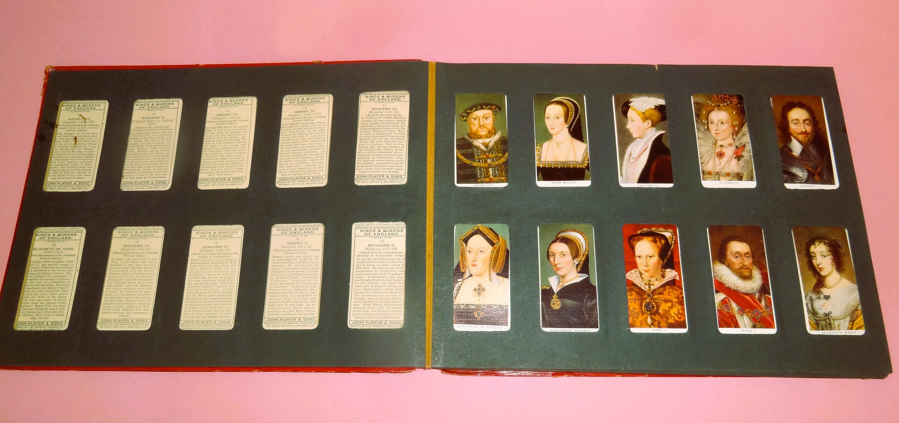 cigarette cards kings and queens of england WILLS CIGARETTE CARD Album W/ 100 Cards Kings Queens and Trains England  1930's, English History Wills Cigarette Card Abum Complete Rare!