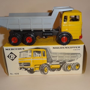 Vtg MERCEDES Cko KELLERMANN MULDENKIPPER N.428 Tipper Truck Toy Car Boxed Mint W. Germany, Kids Yellow Diecast Mercedes Gift Toy Car 1970&#39;s