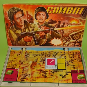 Vtg COMBAT BOARD GAME Litho Hardboard Greek War T V Series Greece 1970&#39;s, Greece Kids Μάχη Combat Board Game, Old Rare Greek Board Games 70s