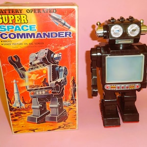 Vtg SUPER SPACE COMMANDER Robot B/O by S.H. Horikawa Japan Boxed 1960-70s, Old Japanese Space Robot in Box, Rare Space Toy Robot &#39;60s