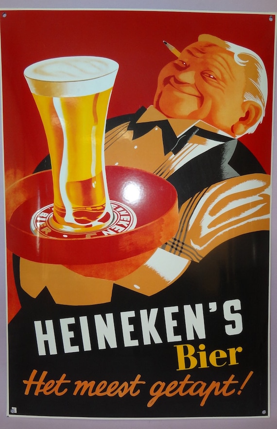 HEINEKEN BIER BEER Metal Enamel Advertising Sign 1990's, Holland