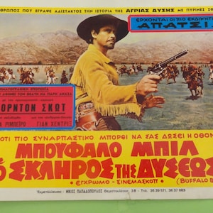 Vtg &#39;BUFFALO BILL&#39; Hero of the West Old Cinema FIlm Display Poster Gordon Scott & Ribeiro, Old Hollywood Movies Original Display Poster 1964
