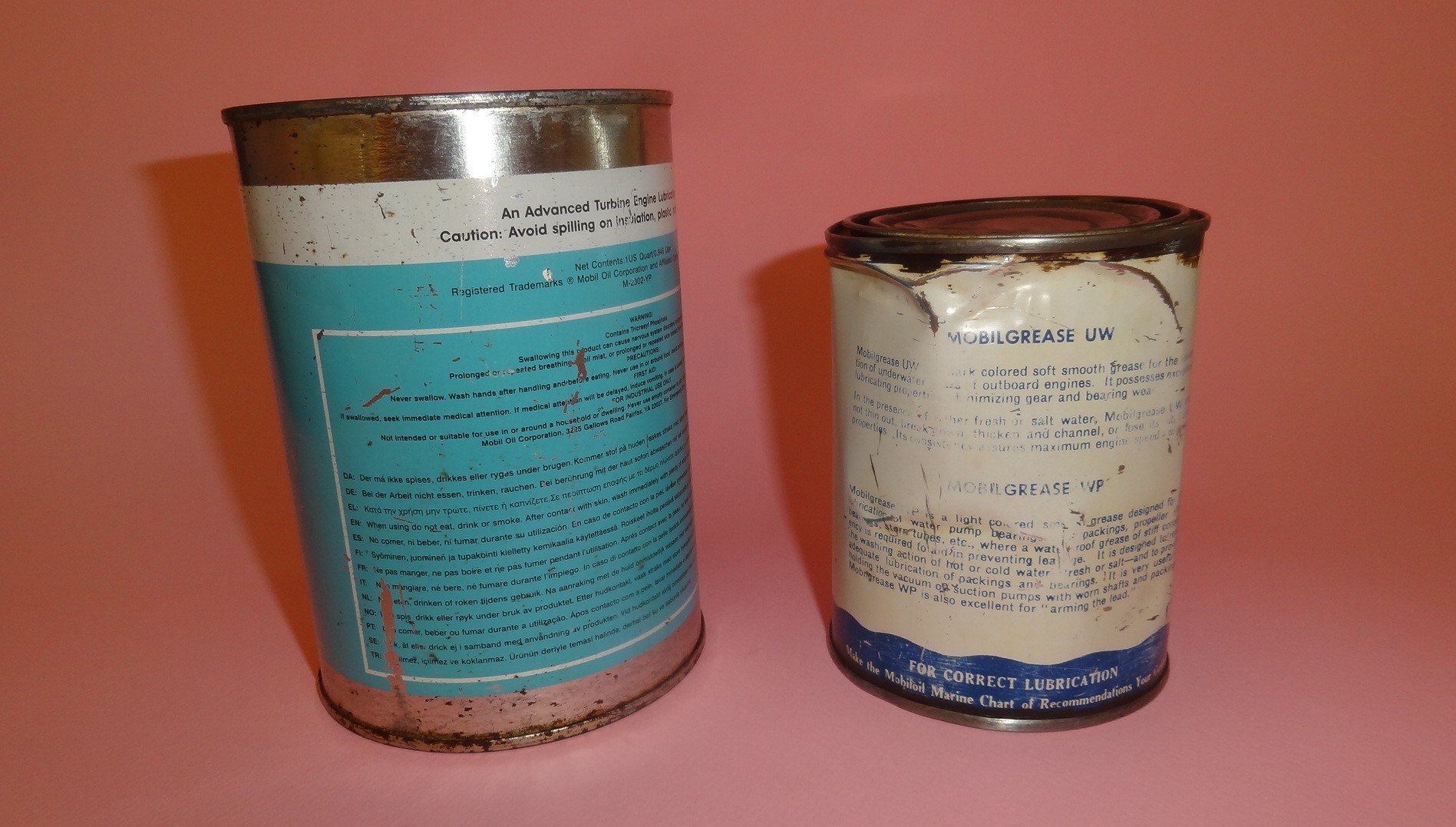 レア！　70’s USA オイル缶　バンク　アドバタイジング　オブジェ MOBIL Jet Oil & Mobilgrease 2 Fuel Oil Cans USA 1970's, Old US