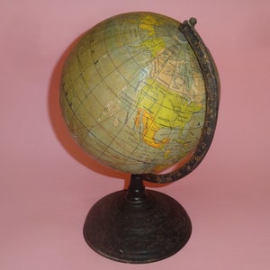Vtg WORLD GLOBE EARTH Map Griechenland 1950er Jahre, Altgriechischer Desktop Rotierender Globus auf Metallsockel Griechenland, Altgriechischer Globus auf Metallsockel