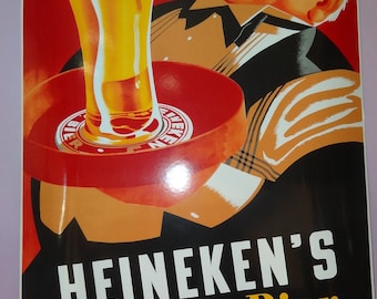 HEINEKEN BIER BEER Metal Enamel Advertising Sign 1990's, Holland Dutch Heineken Beer Collectible Sign, Beer Distillery Pub Club Wall Sign
