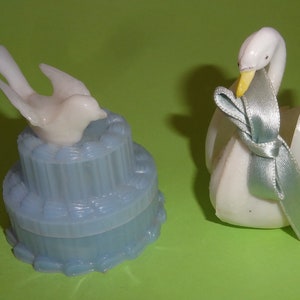 2 ANTIQUE GREEK BOMBONIERES Swan & Cake Bomboniera 1960s, Old Collectible Boubounieres Kids Christian Baptism Gift Charms, Greek Boubouniera