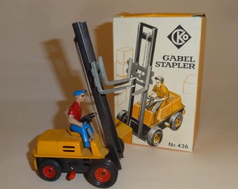 Camión de juguete Cko KELLERMANN GABEL STAPLER con conductor N.° 436 en caja, Alemania Occidental, años 70, regalo para niños, camión de juguete fundido a presión, sin usar, década de 1970