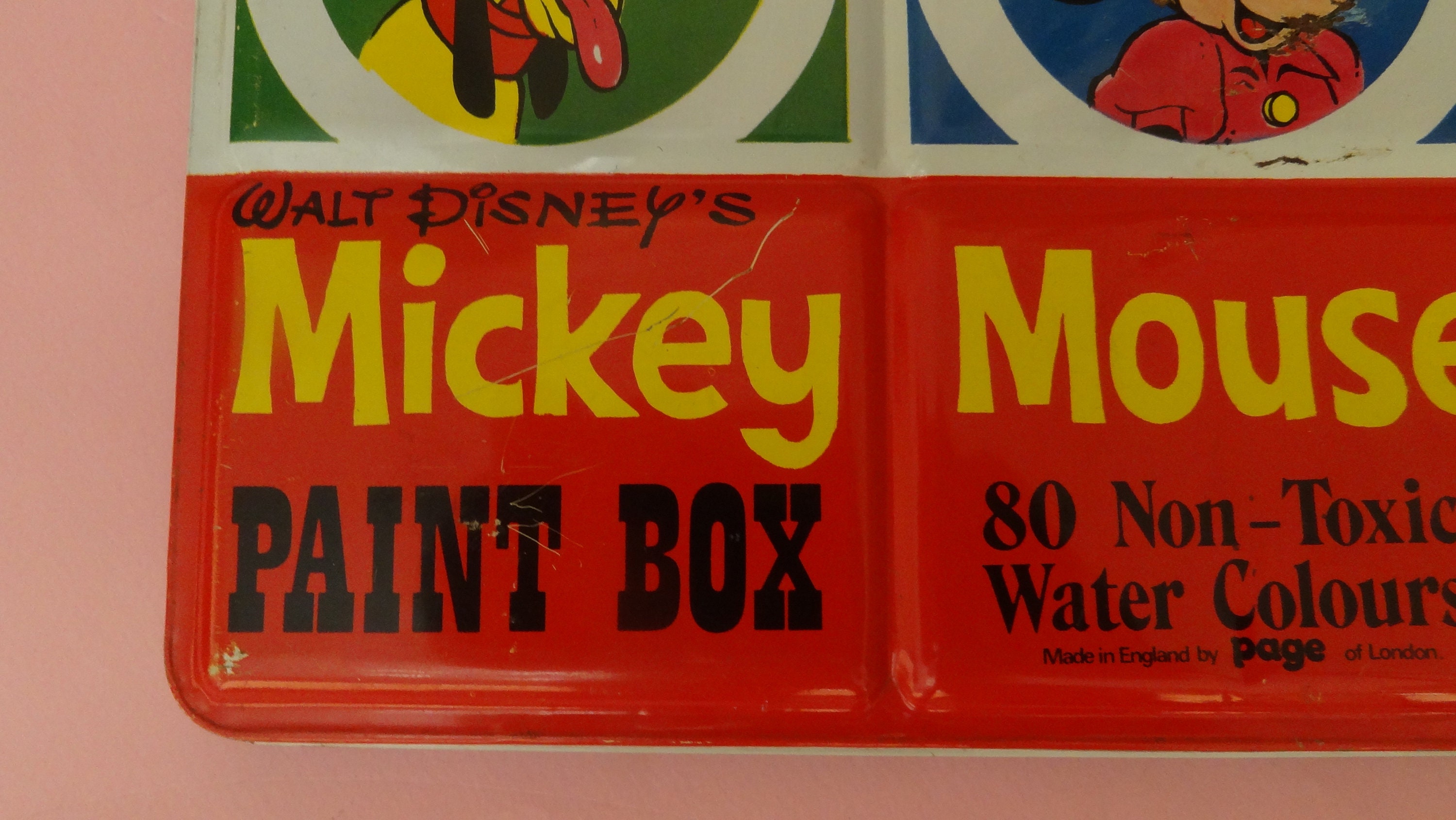 Vtg MICKEY MOUSE WATERCOLORS Tin Litho Paint Box 1970's