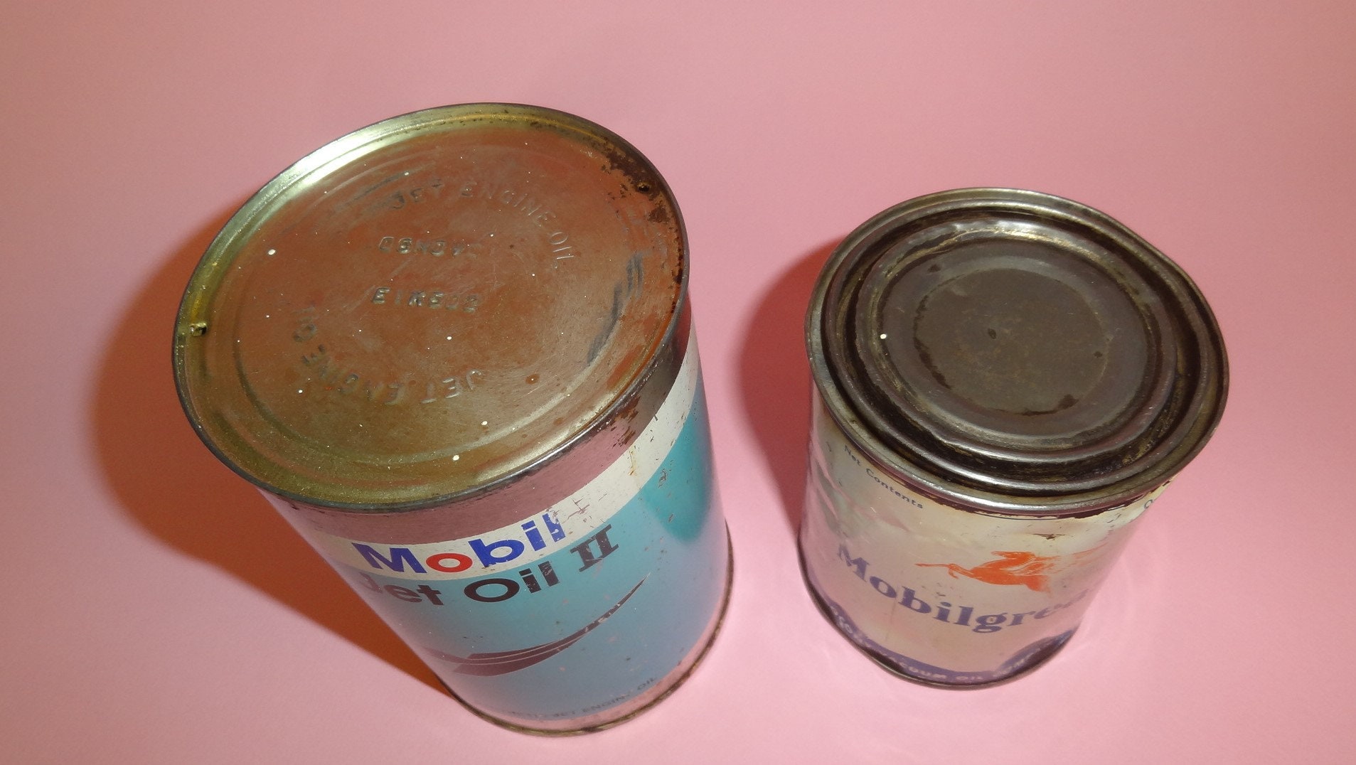 USA オイル缶セット MOBIL ジェットオイル & モービルグリース 2 燃料油缶 米国 1970 年代