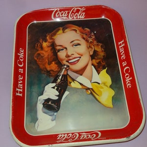 Old COCA-COLA Advertising Serving Tray Sign, Collectible Coca Cola &#39;Have a Coke&#39; Tray Sign, Pub Club Cafe Coca-Cola Tin Metal Serving Tray