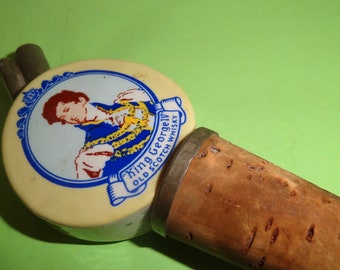 Tapón vertedor de botellas KING GEORGE IV, whisky escocés antiguo, década de 1980, vertedor de botellas de porcelana y metal antiguo, ¡kit de vertedor de bebidas de pub, regalo!