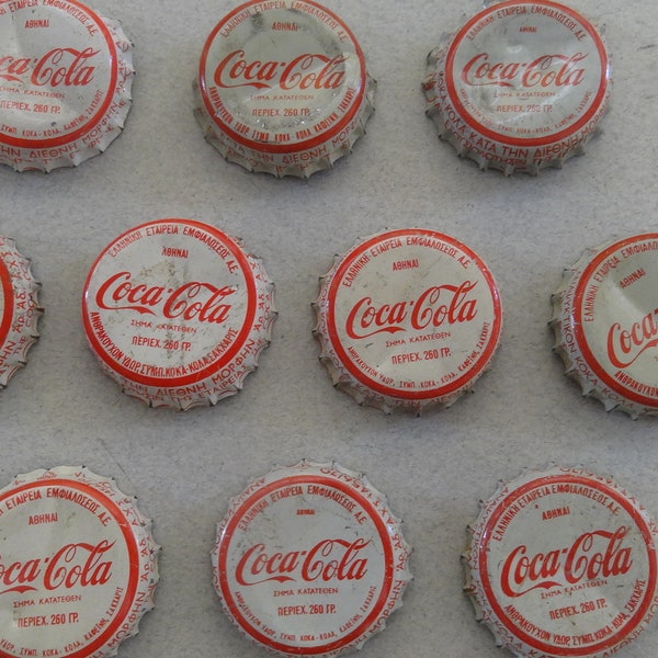 Capsules de bouteille de COCA COLA VINTAGE, lot de 10 couvercles de coca cola grec, capsules de bouteille de boisson gazeuse grecque, 10 couronnes de Coca Cola, capsules de boisson gazeuse