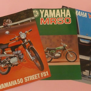 Vtg YAMAHA 50 STREET 3 Advertising Sales Brochures English French Italian Ed. 1970&#39;s, Yamaha 50 Street Old Sales Motorcycle Brochures