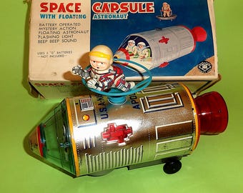 Vtg MOON ROCKET Non-fall Tin Space Toy Modern Toys Japan