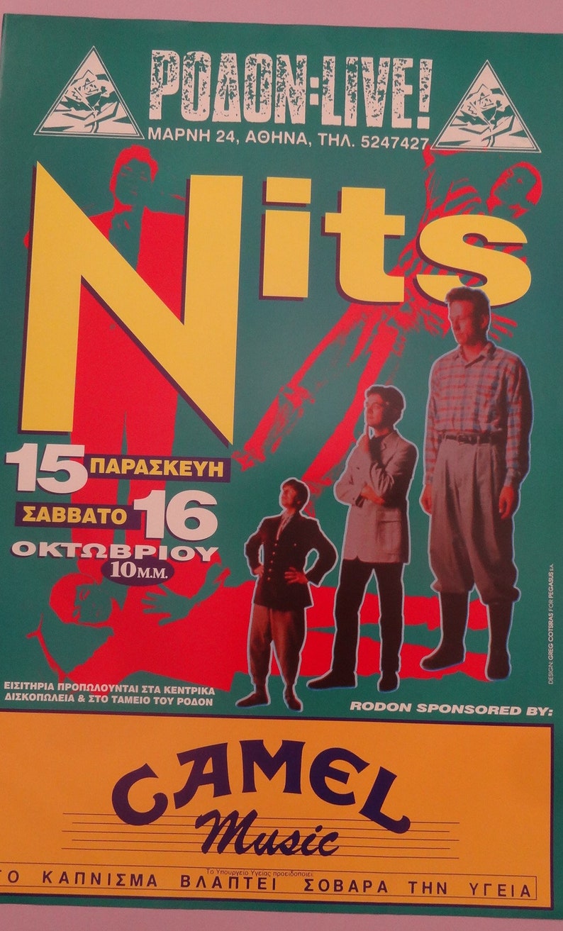 Nits Dutch Pop Group Live Concert at Rodon Athens Greece 1993 NITS ROCK POSTER Club Pub Rock Wall Decor 56x85 Rock Pop Music Posters