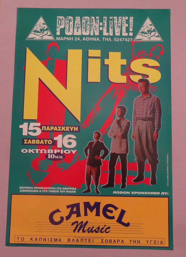 Nits Dutch Pop Group Live Concert at Rodon Athens Greece 1993 NITS ROCK POSTER Club Pub Rock Wall Decor 56x85 Rock Pop Music Posters