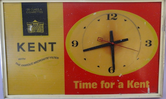 KENT CIGARETTES ILLUMINATED Wall Clock Sign U S A 1960's, Smoke Tobacco  Shop Decor, Cigarette Store Big Advert Lighted Clock Sign 18x12