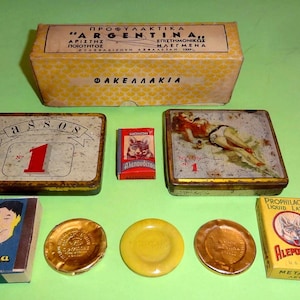 Lot OLD CONDOMS and BOXES Prophylactic Cases Greece 1950&#39;s, Rare Tin & Cardboard Condom Boxes, Old Greek Condoms &#39;50s